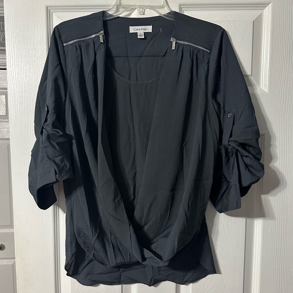 Calvin Klein Zipper Accent Wrap Blouse